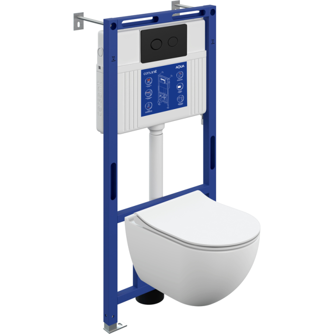 Комплект CERSANIT BRASKO SMART DPL EO slim инсталляция AQUA 50 PRIME P кнопка ACCENTO CIRCLE пластик черный м 69321
